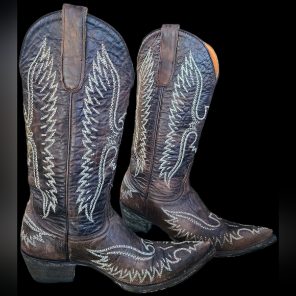 Old Gringo Eagle Stitch Embroidered Distressed Brown Leather Western Boots - Picture 6 of 13